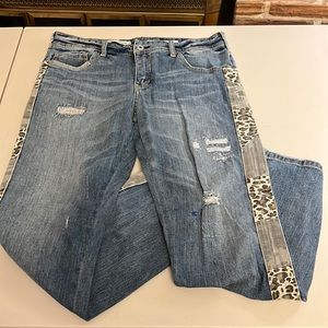 Pilcro Mixed Print Side Detail Slim Boyfriend Jeans Size 29